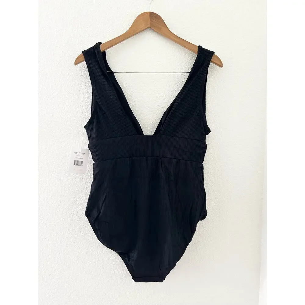 Andie Swim The Mykonos Ribbed One Piece in Black Small Tall NWT